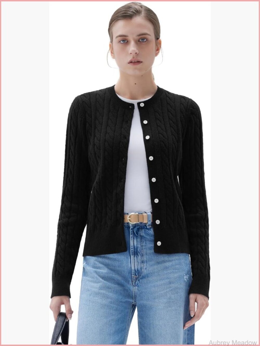 Women Cable Knit Cashmere Blend Sweater Cardigan Button Up